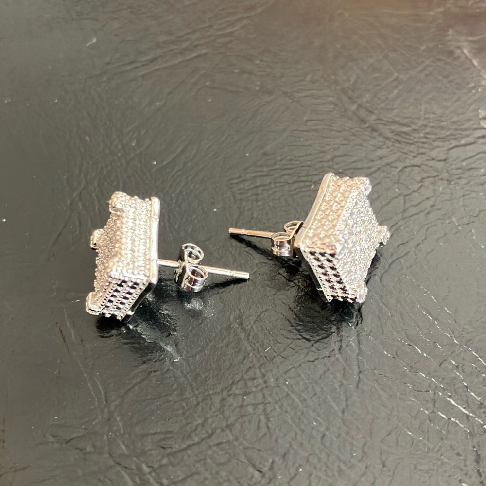 Men’s Earrings 925 Sterling Silver CZ - Picture 3 of 10